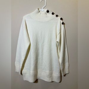 Anthropologie Margarita Tunic Sweater Shoulder Buttons White Mock Turtleneck
